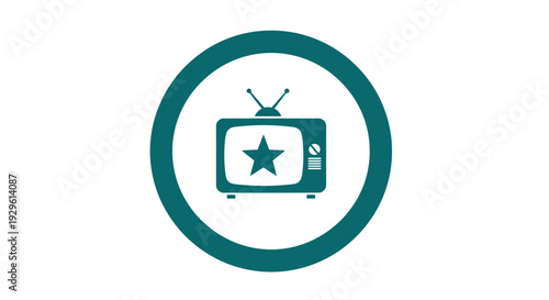 Television Icon with Star Symbol Inside Circle.
