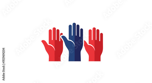 Three Hands with Different Colors Raised.