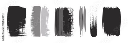 Set of grunge rolled ink stamp textures handmade with brayer. Letterpress vintage rough irregular rectangle vertical backgrounds Linocut relief printing shapes vector illustration transparent backdrop