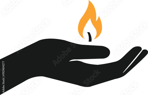 Minimal hand holding candle silhouette, side profile