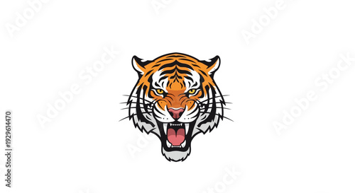 Tiger Head Illustration with Open Mouth.