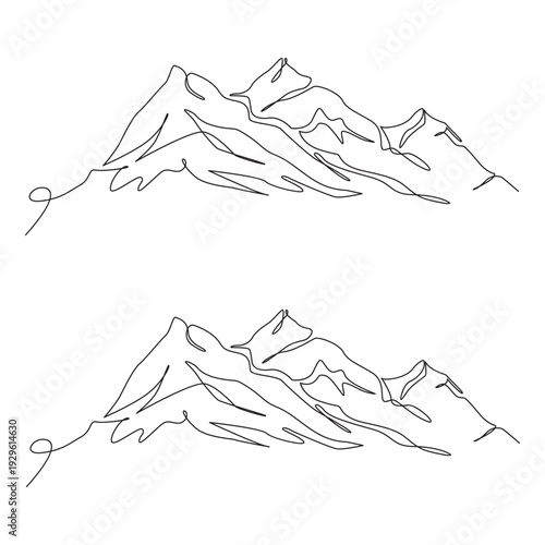 Continuous one line art drawing of minimalist mountain outline vector art illustration.
