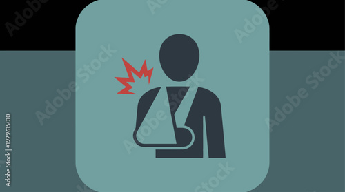 Illustration of a person with a broken arm in a sling, indicating injury and medical care