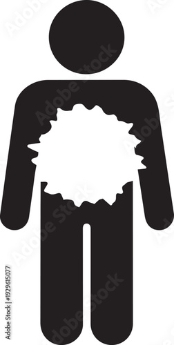 Stylized human figure with a jagged hole in the center, representing illness, emptiness, or internal struggle.