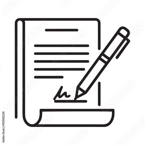 Shariah compliance audit icon with checklist document and pen for final signature of certification process