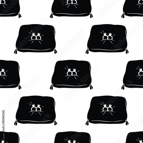 Seamless pattern with wedding ring cushions vector silhouette on transparency grid
