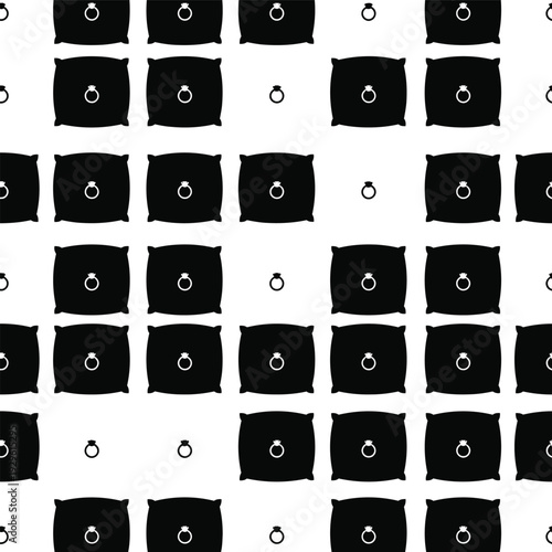 Seamless pattern with wedding rings and cushions vector silhouette on transparency grid