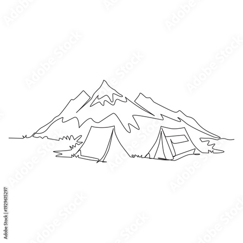 Continuous one line art drawing of minimalist mountain outline vector art illustration.