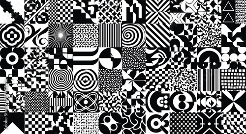 Quadro su tela Abstract Black and White Geometric Patterns Collection Op Art Vector Set