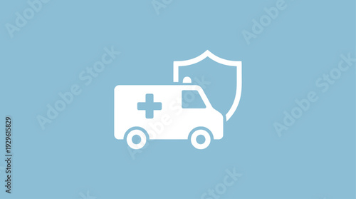 Ambulance and Shield Icon for Emergency Medical Services, Health Protection, and Patient Recovery Support