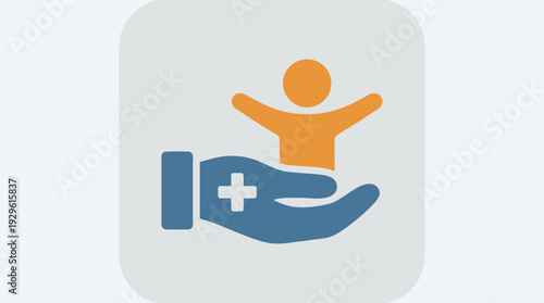 Healthcare symbol representing a helping hand supporting a person, medical aid and assistance