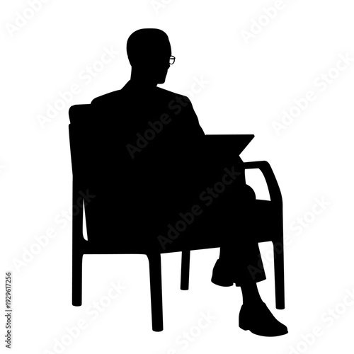 Man silhouette sitting in chair thinking strategy