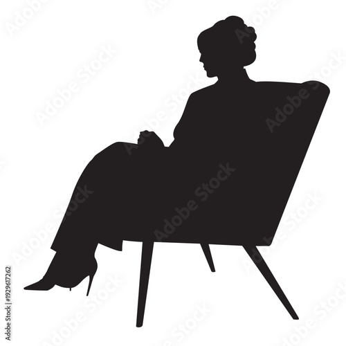 Woman silhouette sitting on chair thinking and waiting