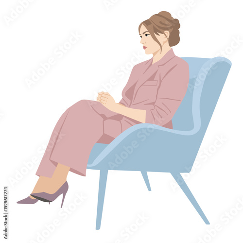 Professional woman sitting in armchair waiting patiently