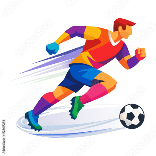 Soccer player running with ball showing speed and energy