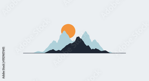 Mountain Range with Orange Sunset.