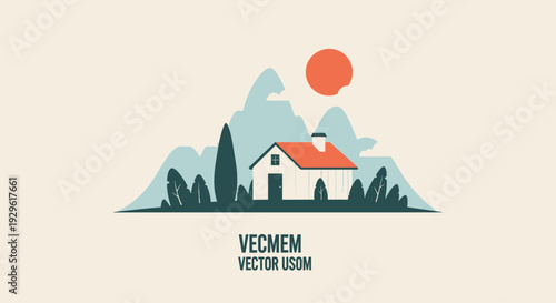 Simple white house with orange roof.