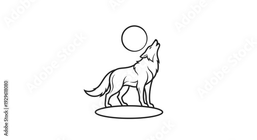 Wolf Howling at the Moon Illustration.