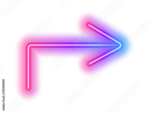 Futuristic neon up arrow with soft glow light. Vector element on dark background for navigation and interface design