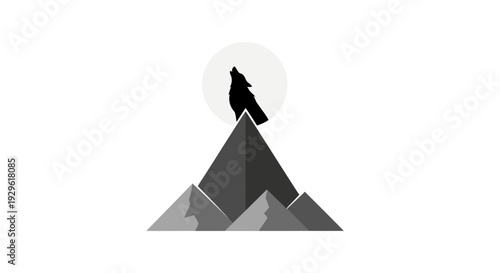 Wolf howling at full moon peak.