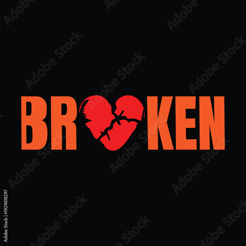 Art & Illustration Creative Broken Heart Logo Representing Love Lost and Emotional Pain

