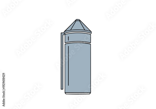 A simple, clean illustration of a tall, cylindrical silo with a conical top, perfect for agricultural or industrial themes