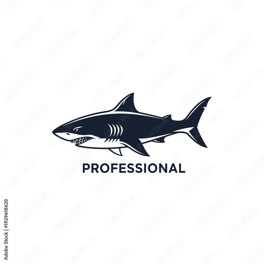 Obraz premium Dark blue stylized shark illustration with 'PROFESSIONAL' text