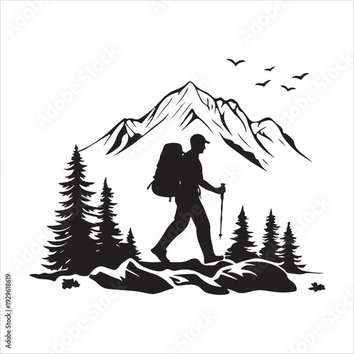 hiker mountain climber adventure silhouette