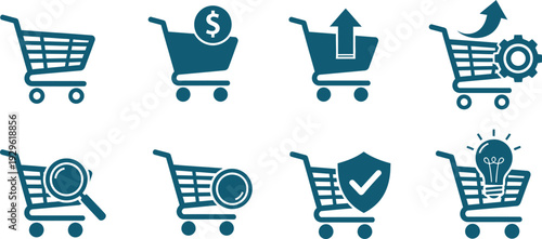 E commerce shopping cart icons with various symbols