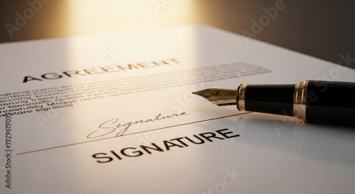 Wallpaper Mural Close-up view of a formal agreement document with a fountain pen ready for signature on a desk Torontodigital.ca