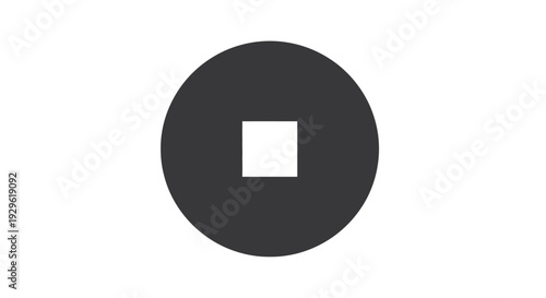 Black circle with white square.