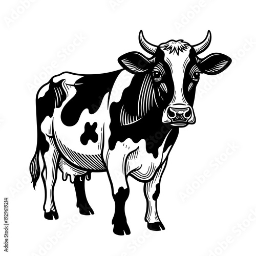 Black and White Holstein Dairy Cow Standing Vector Illustration on White Background