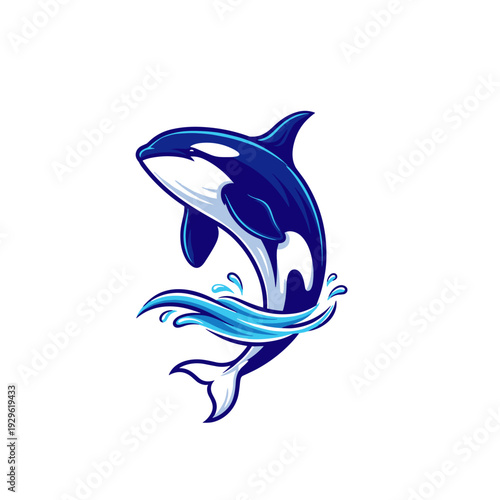 Dynamic cartoon killer whale jumping from water