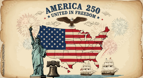 Vector illustration of America 250 United in Freedom