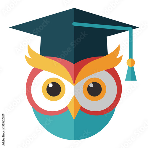 Wise owl with graduation cap cartoon illustration