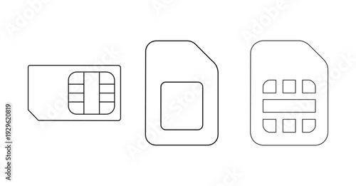 SIM Card Icon Set – Mobile Communication, Network and Cellular Technology Vector Symbols