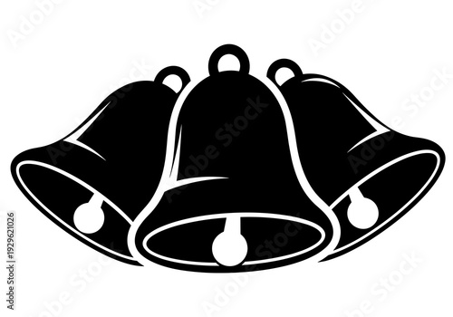 Christmas Bells Silhouette Black and White Vector Holiday Illustration Isolated on White Background