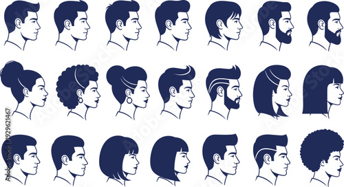 Cartoon profile portraits illustration, diverse hairstyles, hair textures, grooming styles, fashion, identity, representation, diversity, inclusion, lifestyle, character, design,