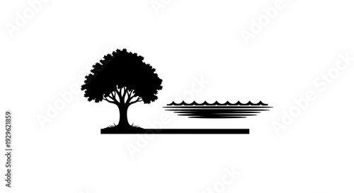 Tree Silhouette with Reflection on Water Surface.