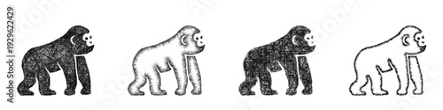 Sketch chimpanzee icon design set