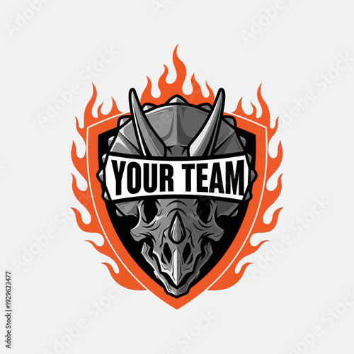 Flaming Shield with Skull and Horns Emblem.