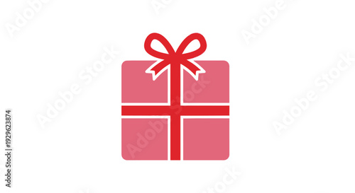 Pink gift box with red ribbon.