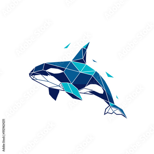 Geometric blue orca or killer whale low poly design