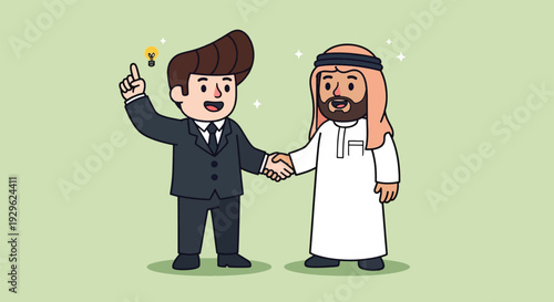 Businessmen shaking hands one has an idea lightbulb.