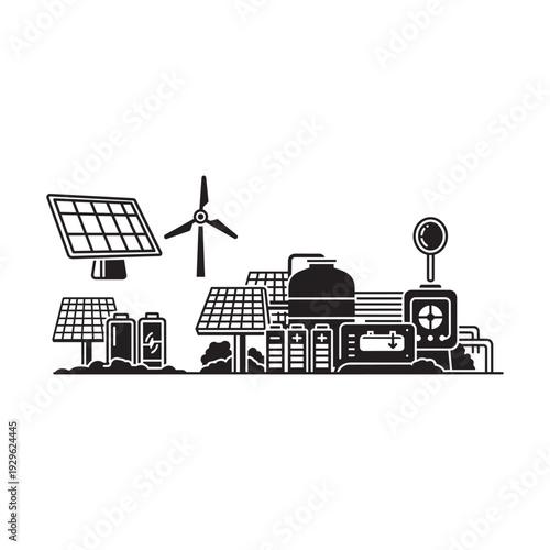 Eco friendly power plant, renewable energy, and clean energy set