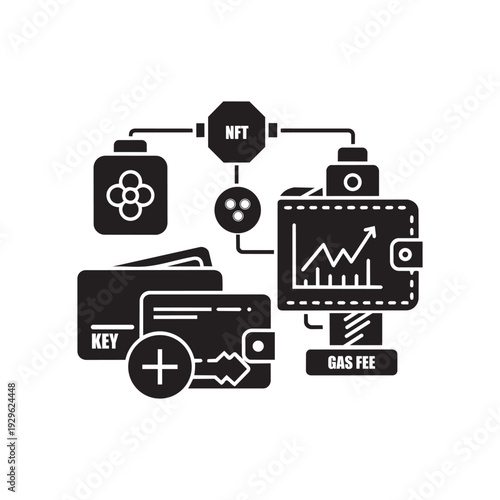 Digital wallet connects to nft with gas fee and key