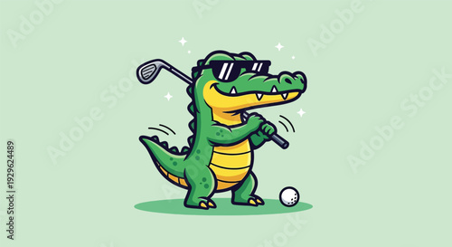 Cartoon Alligator Playing Golf with Sunglasses 1.