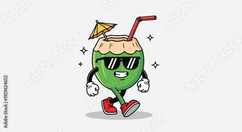 Cool Coconut Character Walking with Sunglasses and Umbrella 1.