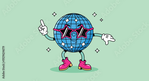 Cool Disco Ball Character with Sunglasses Dancing.