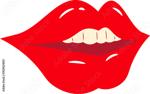 Bold Red Lips with Slight Smile Illustration